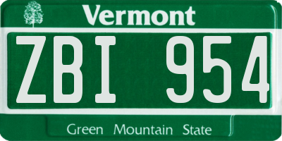 VT license plate ZBI954