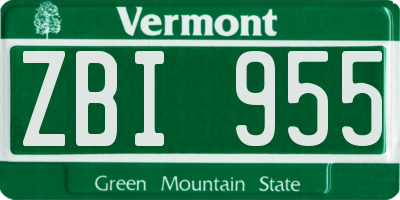 VT license plate ZBI955
