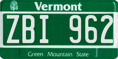 VT license plate ZBI962