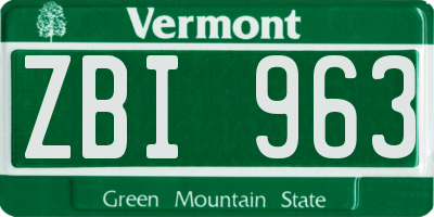 VT license plate ZBI963
