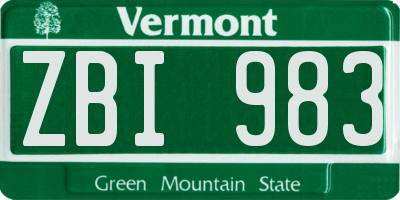 VT license plate ZBI983