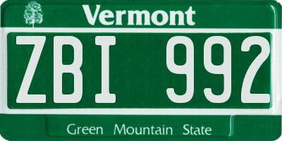 VT license plate ZBI992