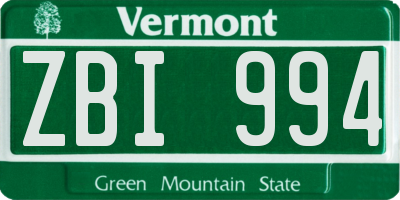 VT license plate ZBI994