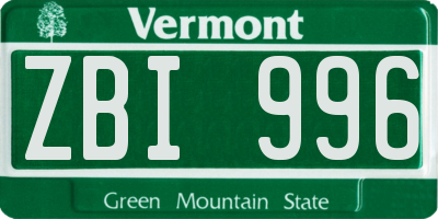 VT license plate ZBI996
