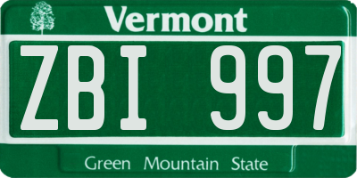 VT license plate ZBI997