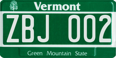 VT license plate ZBJ002