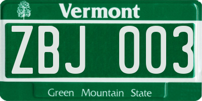 VT license plate ZBJ003