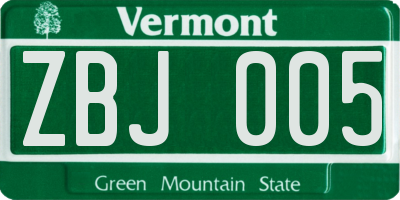 VT license plate ZBJ005