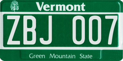 VT license plate ZBJ007