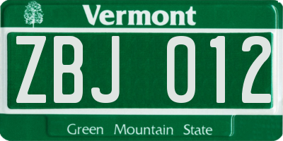 VT license plate ZBJ012