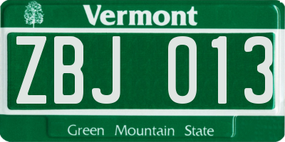 VT license plate ZBJ013