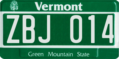 VT license plate ZBJ014