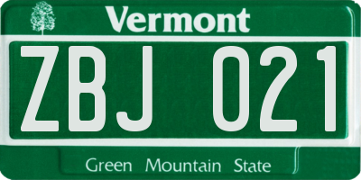 VT license plate ZBJ021