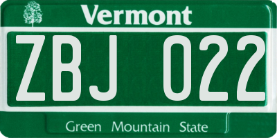 VT license plate ZBJ022