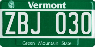 VT license plate ZBJ030