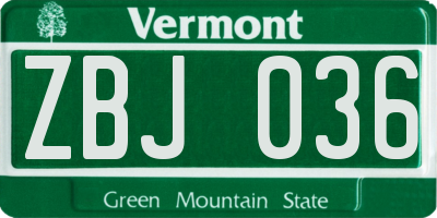 VT license plate ZBJ036