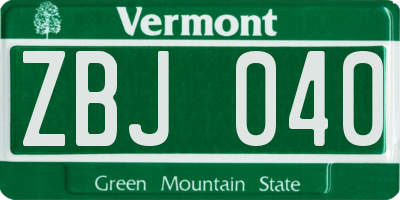 VT license plate ZBJ040