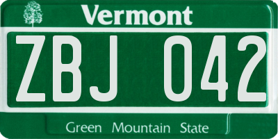 VT license plate ZBJ042