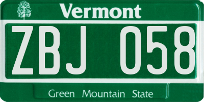 VT license plate ZBJ058
