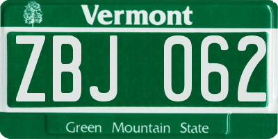 VT license plate ZBJ062