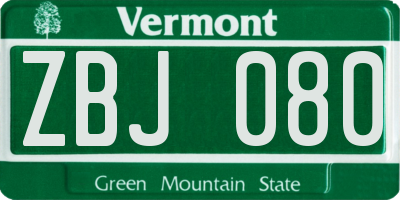 VT license plate ZBJ080
