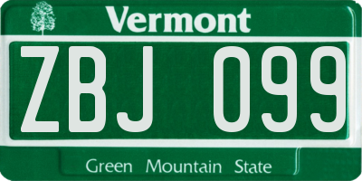 VT license plate ZBJ099