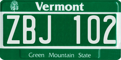 VT license plate ZBJ102