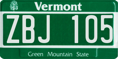 VT license plate ZBJ105