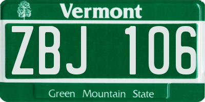VT license plate ZBJ106