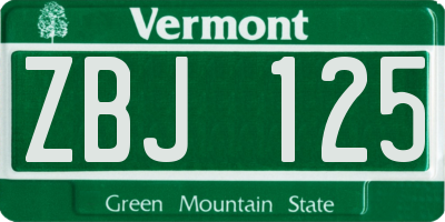 VT license plate ZBJ125