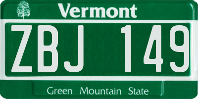 VT license plate ZBJ149