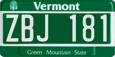 VT license plate ZBJ181