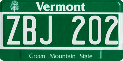 VT license plate ZBJ202