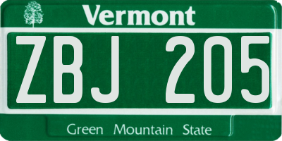 VT license plate ZBJ205