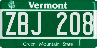 VT license plate ZBJ208