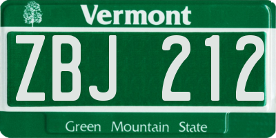 VT license plate ZBJ212