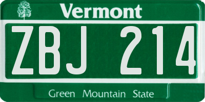 VT license plate ZBJ214