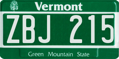 VT license plate ZBJ215