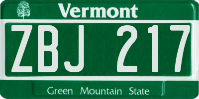 VT license plate ZBJ217