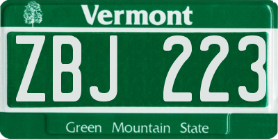 VT license plate ZBJ223