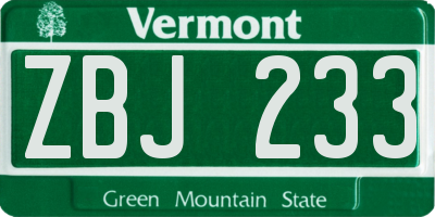 VT license plate ZBJ233