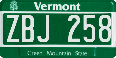 VT license plate ZBJ258