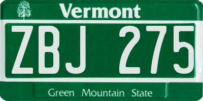 VT license plate ZBJ275