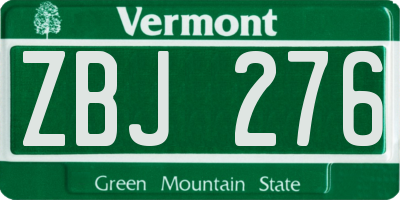 VT license plate ZBJ276