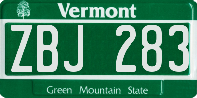 VT license plate ZBJ283