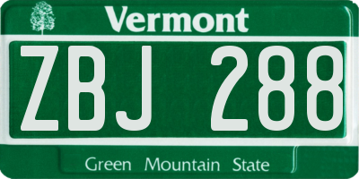 VT license plate ZBJ288