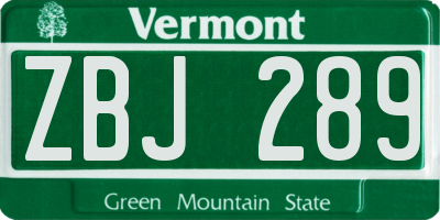 VT license plate ZBJ289
