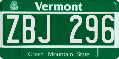 VT license plate ZBJ296