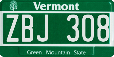 VT license plate ZBJ308