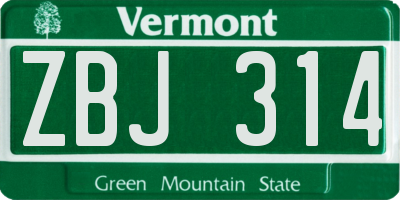 VT license plate ZBJ314